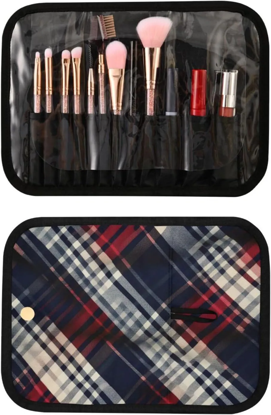 Black and Red Check Portable Cosmetic Makeup Bag- Multi-layer Area Storage & Easy Travel, Large Capacity Travel Toiletry Bags 3 Piece Set