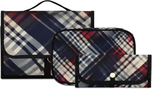 Black and Red Check Portable Cosmetic Makeup Bag- Multi-layer Area Storage & Easy Travel, Large Capacity Travel Toiletry Bags 3 Piece Set
