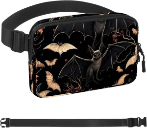 Black and White Bats Fanny Packs for Women Men, Crossbody Belt Bag with Zipper Pockets,Waterproof Waist Packs with Adjustable Strap for Workout Running Traveling Hiking