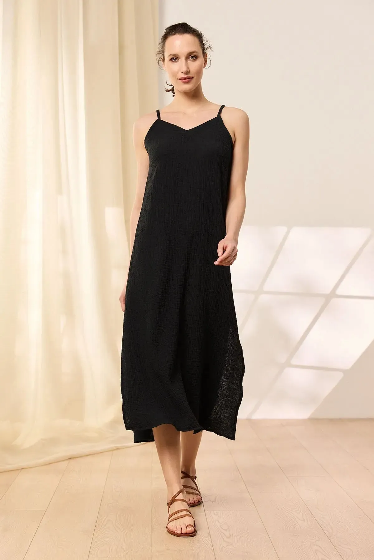 Black Cotton Cassandra Strappy Women's Dress