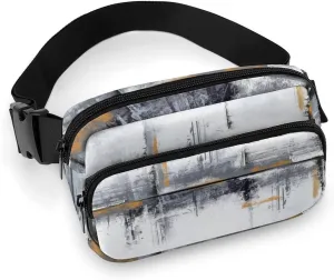 Black Grey Abstract Art Painting Fanny Pack Belt Bag with Adjustable Strap Modern Art Waist Packs Small Pouch Crossbody Bags for Hiking Running Cycling Traveling