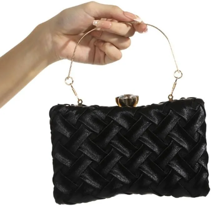 Black Imitation Soft Silk Clutch Purses European American Evening Bag