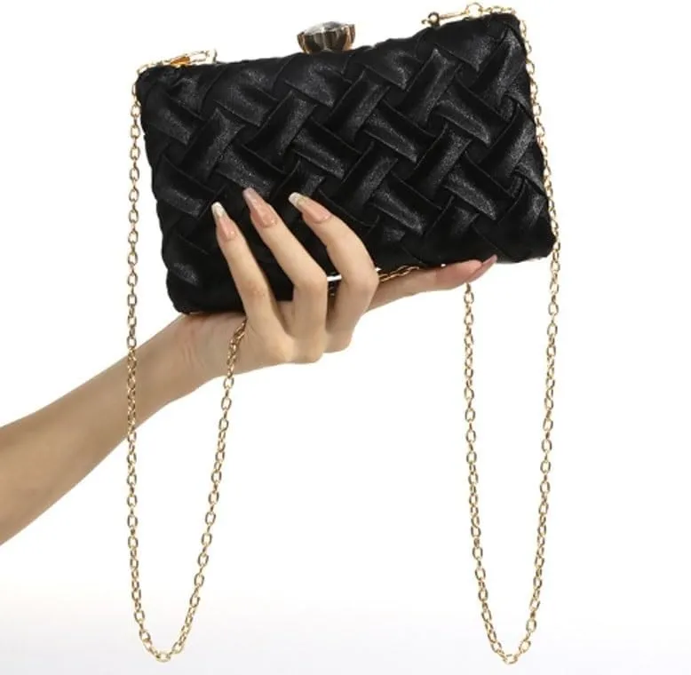 Black Imitation Soft Silk Clutch Purses European American Evening Bag