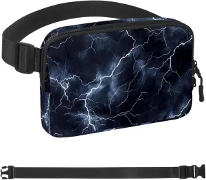 Black Lightning Fanny Packs for Women Men, Crossbody Belt Bag with Zipper Pockets,Waterproof Waist Packs with Adjustable Strap for Workout Running Traveling Hiking