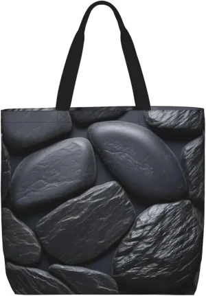 Black Stone Tote Bag for Women Hobo Handbags with Zipper Large Shoulder Bag Shopping Bags Travel Purse