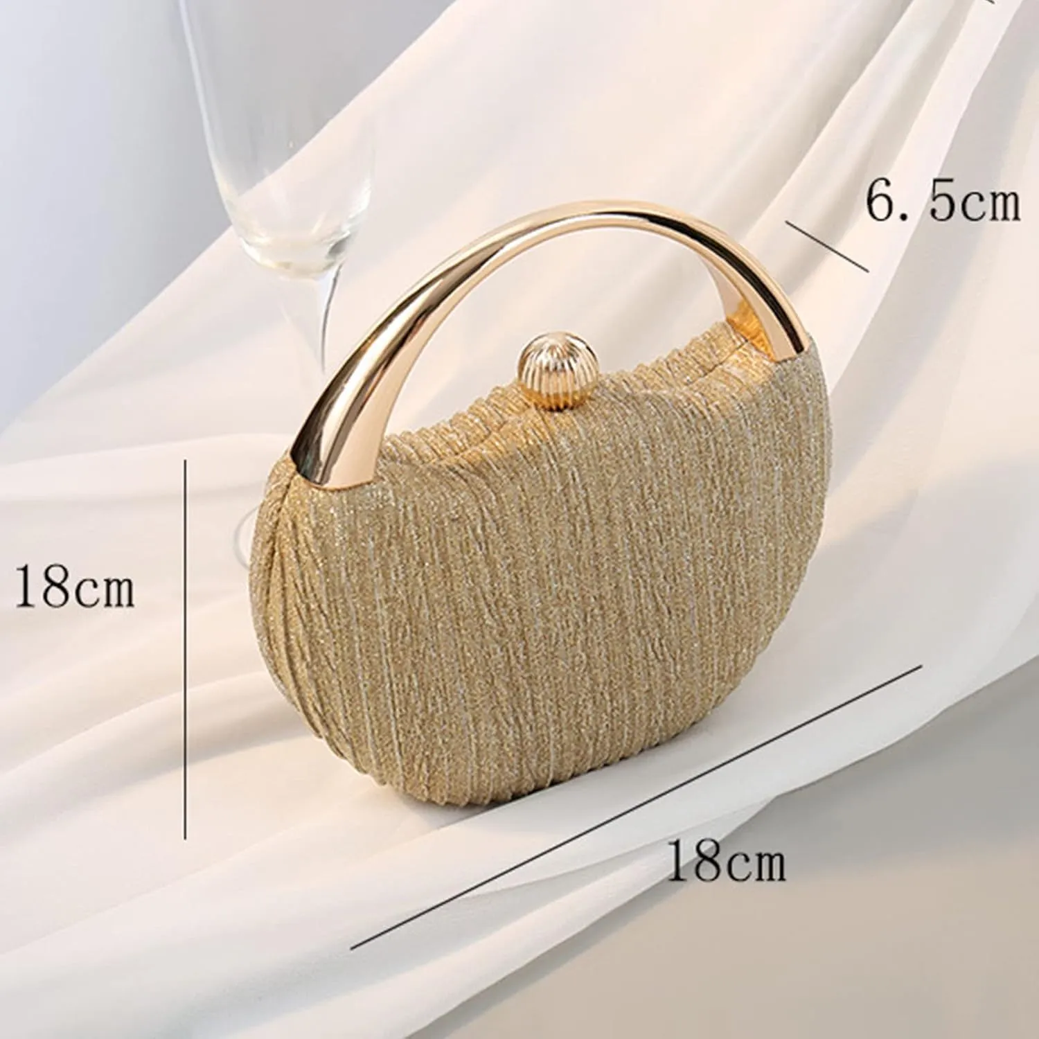 BlackeEight Women's Round Pleated Hard Shell Evening Clutch Purses,Sparkly Metal Ball Lock Buckle for Party Wedding Banquet