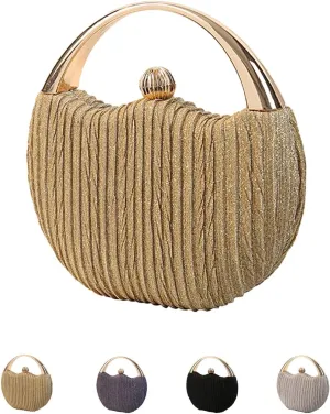 BlackeEight Women's Round Pleated Hard Shell Evening Clutch Purses,Sparkly Metal Ball Lock Buckle for Party Wedding Banquet