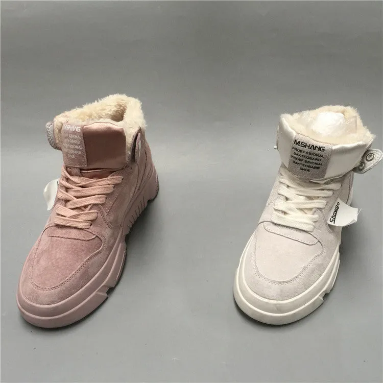 BOOPDO DESIGN HIGH TOP BOOT TRAINERS WITH FAUX FUR LINING