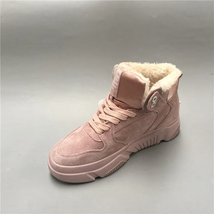 BOOPDO DESIGN HIGH TOP BOOT TRAINERS WITH FAUX FUR LINING
