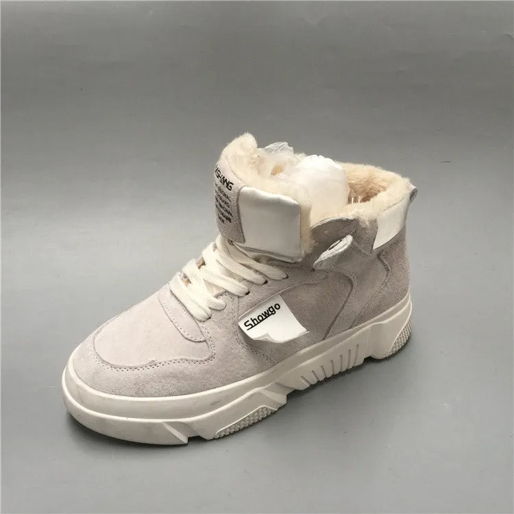 BOOPDO DESIGN HIGH TOP BOOT TRAINERS WITH FAUX FUR LINING