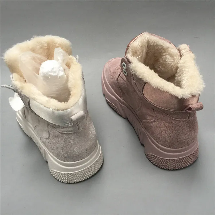 BOOPDO DESIGN HIGH TOP BOOT TRAINERS WITH FAUX FUR LINING