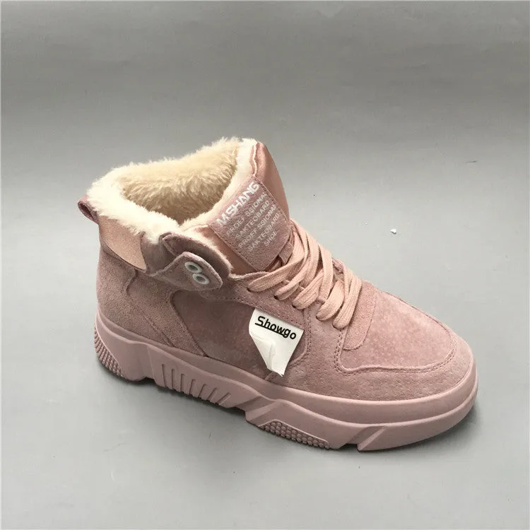 BOOPDO DESIGN HIGH TOP BOOT TRAINERS WITH FAUX FUR LINING