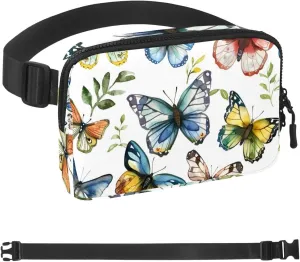 Botanical Colorful Butterflies Fanny Packs for Women Men, Crossbody Belt Bag with Zipper Pockets,Waterproof Waist Packs with Adjustable Strap for Workout Running Traveling Hiking