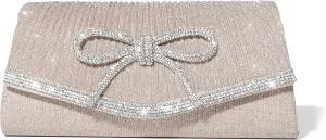 Bow Evening Bag Sparkly Clutch Purses for Women Wedding Glitter Rhinestone Party Prom Purse Dressy Clutch Bags