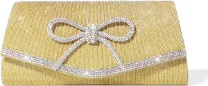 Bow Evening Bag Sparkly Clutch Purses for Women Wedding Glitter Rhinestone Party Prom Purse Dressy Clutch Bags