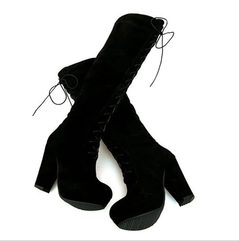 British Style High Heel Cross Strap High Thick Boots