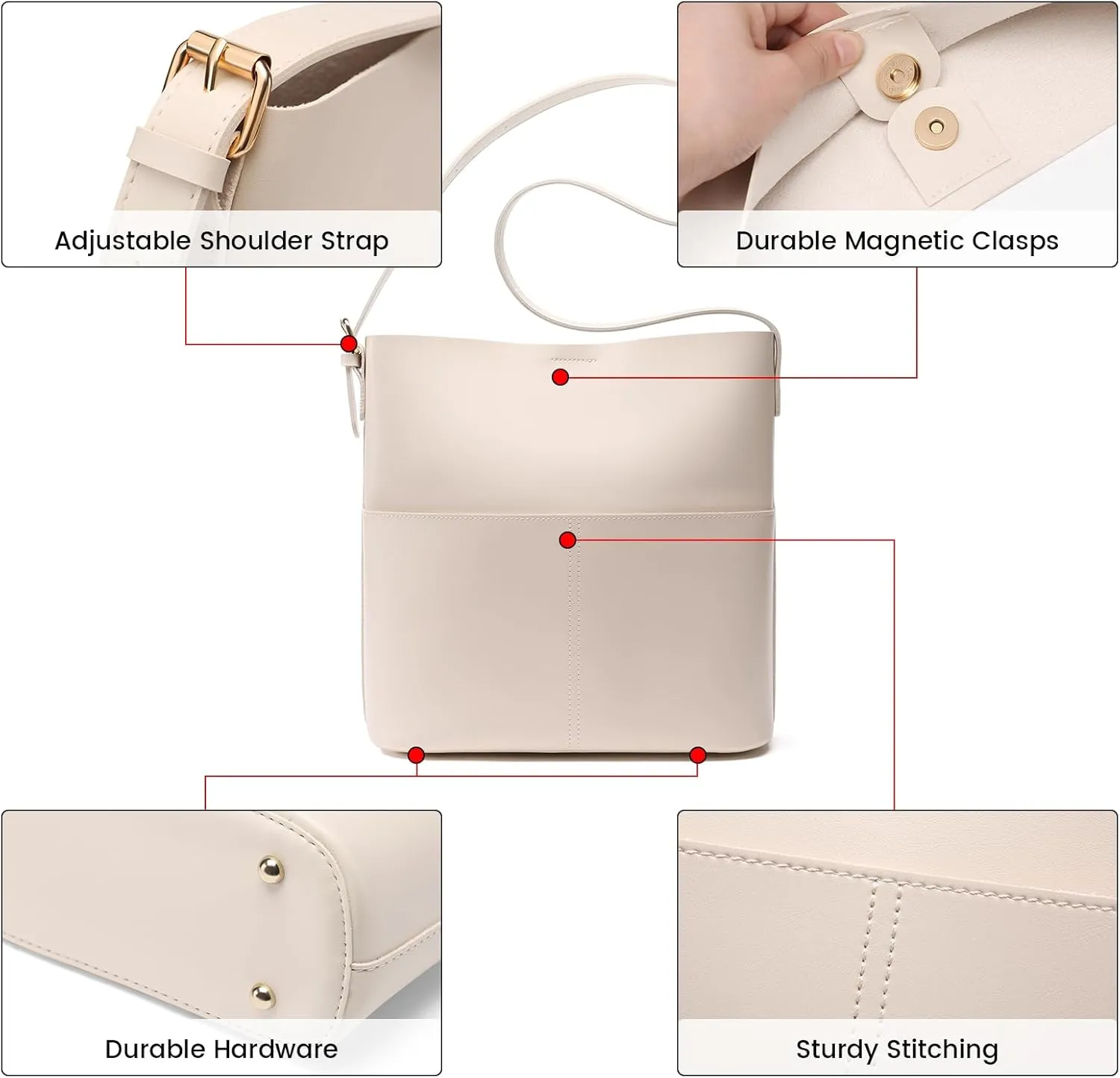 Bucket Hobo Bags for Women, Vegan Leather Crossbody Shoulder Purse and Large Handbags