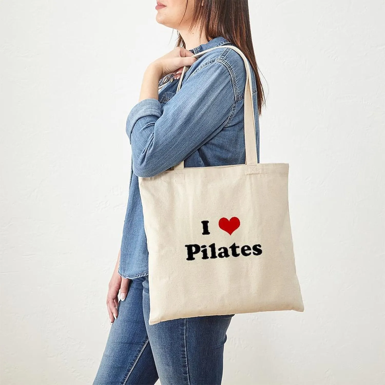 CafePress I Love Pilates Tote Bag Natural Canvas Tote Bag, Reusable Shopping Bag