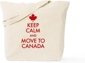CafePress Keep Calm Move To Canada Tote Bag Reusable Natural Beige Canvas Shopping Bag