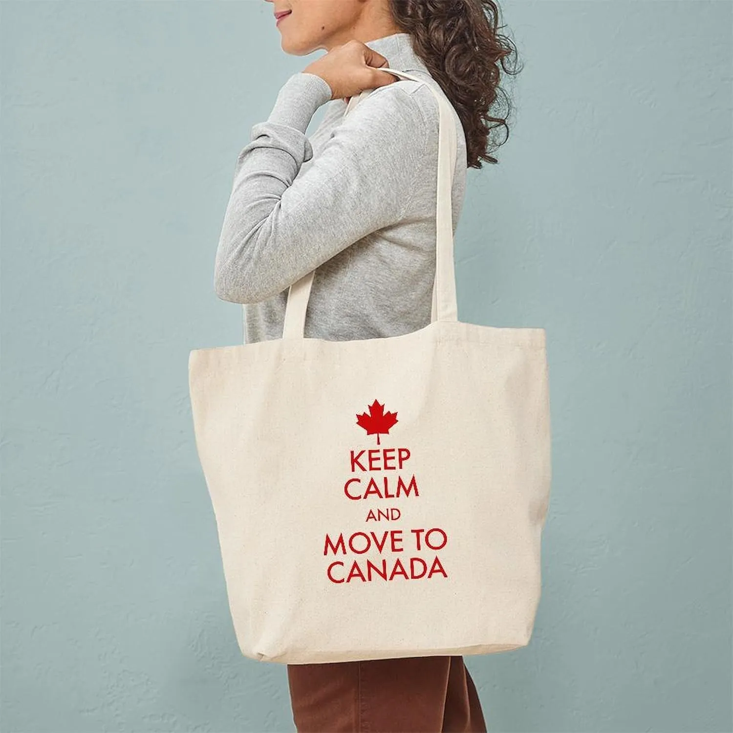 CafePress Keep Calm Move To Canada Tote Bag Reusable Natural Beige Canvas Shopping Bag