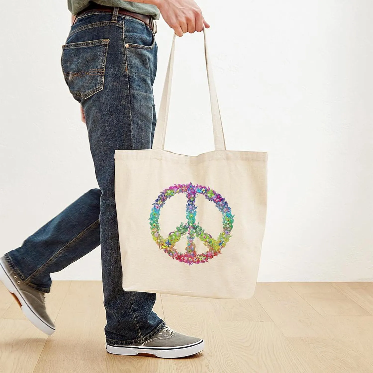 CafePress Peace Of Flowers Tote Bag Natural Canvas Tote Bag, Reusable Shopping Bag