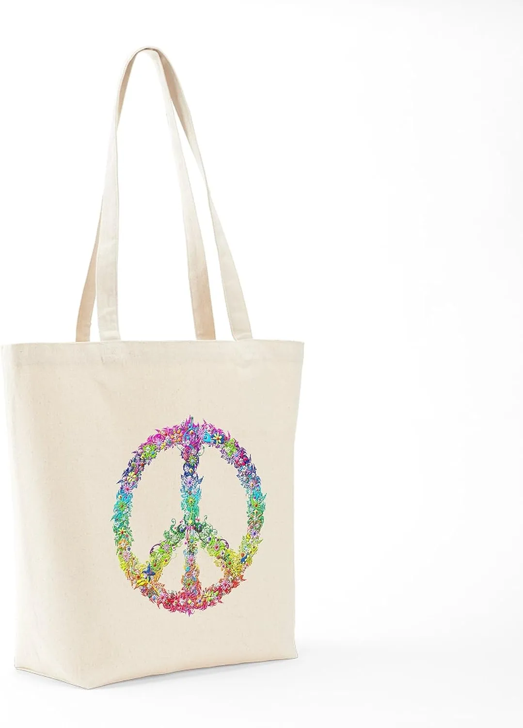 CafePress Peace Of Flowers Tote Bag Natural Canvas Tote Bag, Reusable Shopping Bag