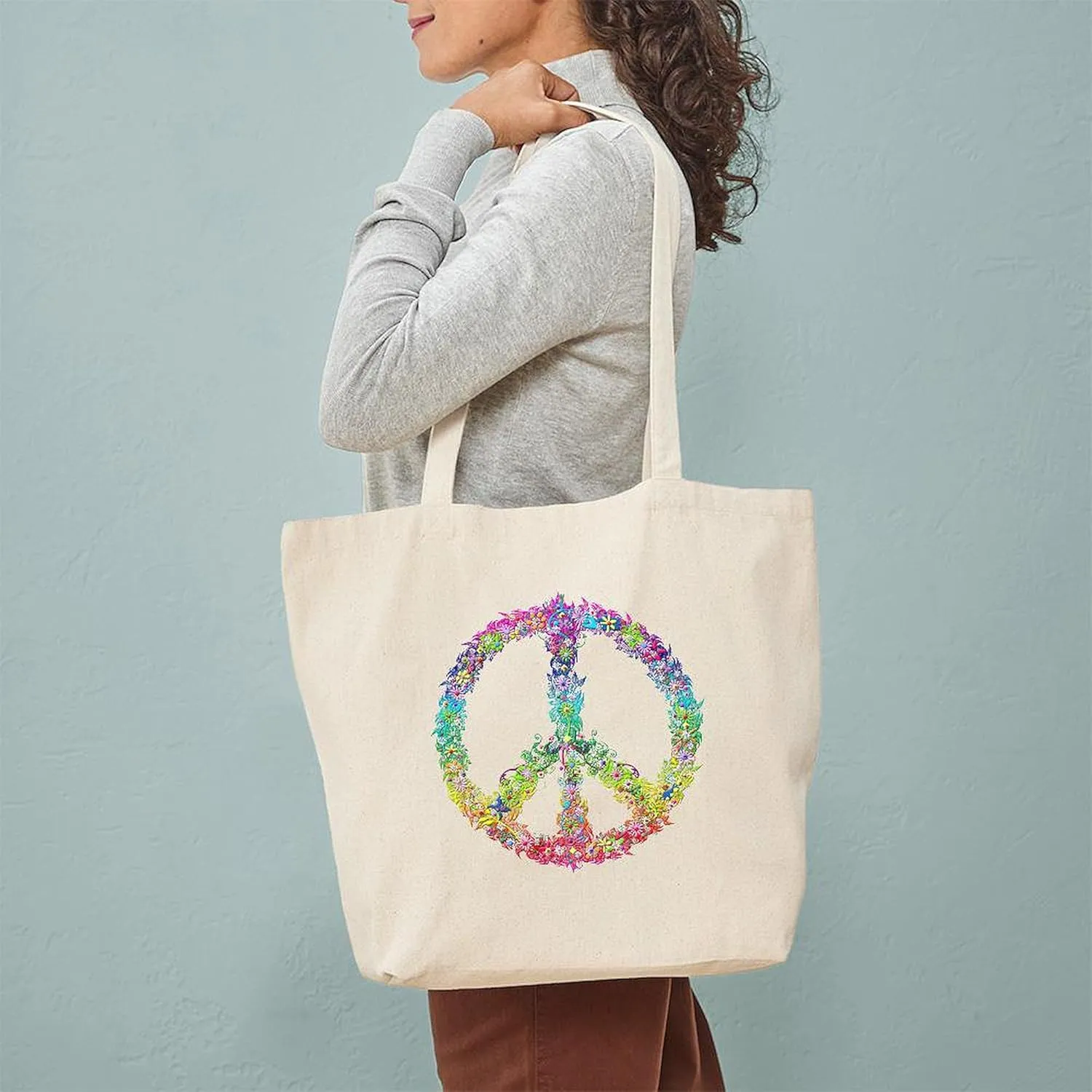 CafePress Peace Of Flowers Tote Bag Natural Canvas Tote Bag, Reusable Shopping Bag