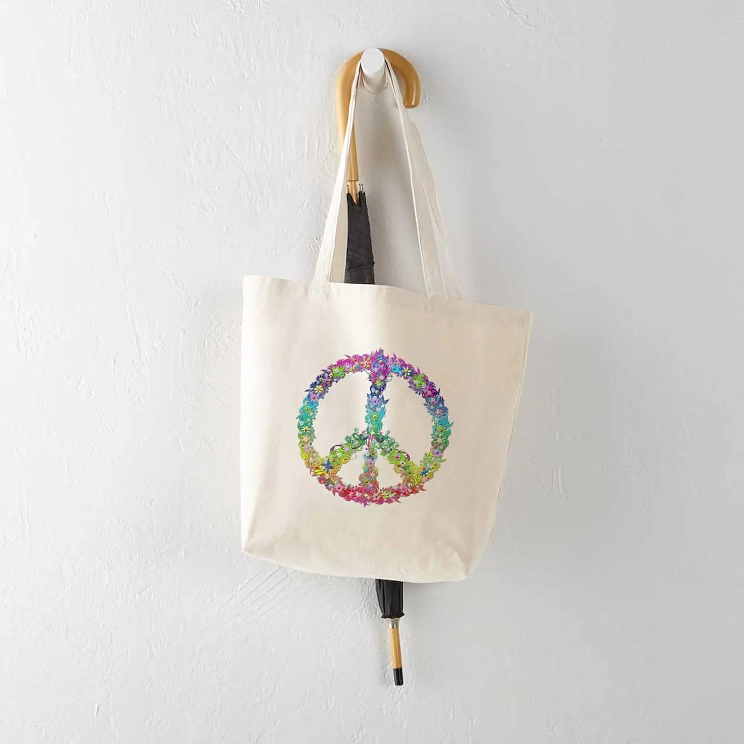 CafePress Peace Of Flowers Tote Bag Natural Canvas Tote Bag, Reusable Shopping Bag