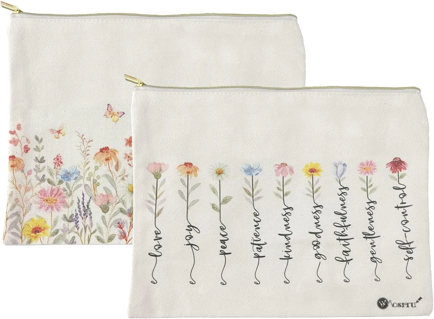 Canvas Cosmetic Makeup Bag for Women - Zipper Cotton Travel Toiletry Pouch - Multi-Purpose Small Canvas Bags Bulk