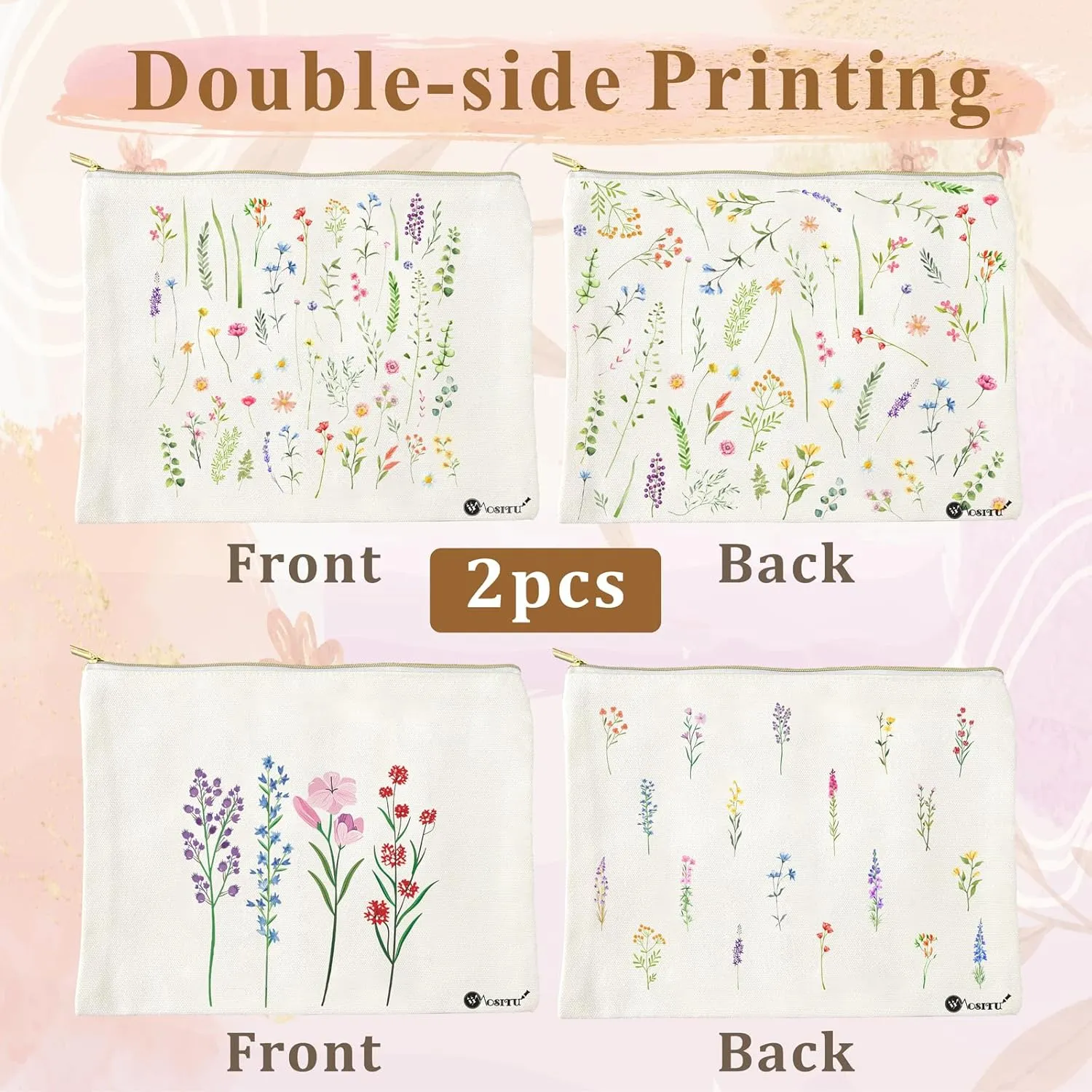 Canvas Cosmetic Makeup Bag for Women - Zipper Cotton Travel Toiletry Pouch - Multi-Purpose Small Canvas Bags Bulk