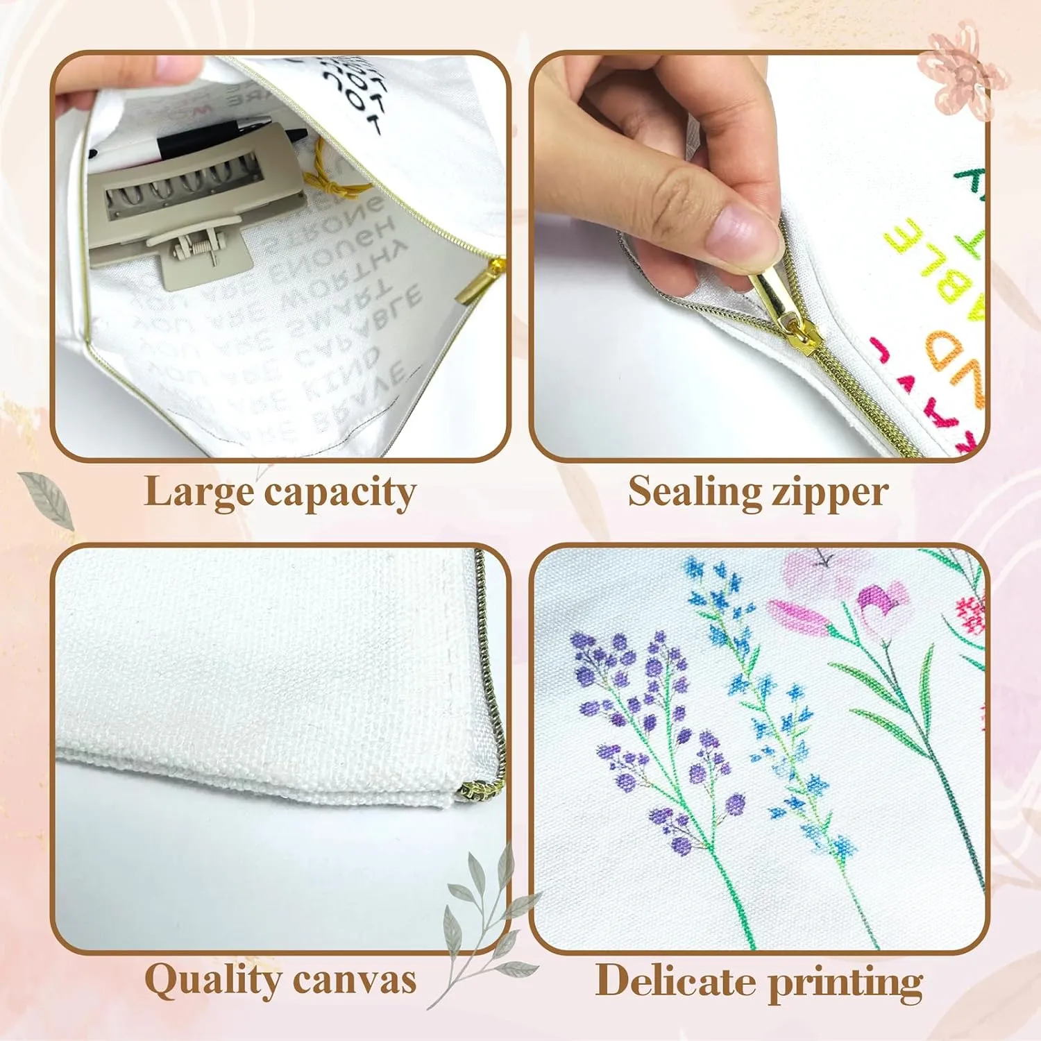 Canvas Cosmetic Makeup Bag for Women - Zipper Cotton Travel Toiletry Pouch - Multi-Purpose Small Canvas Bags Bulk