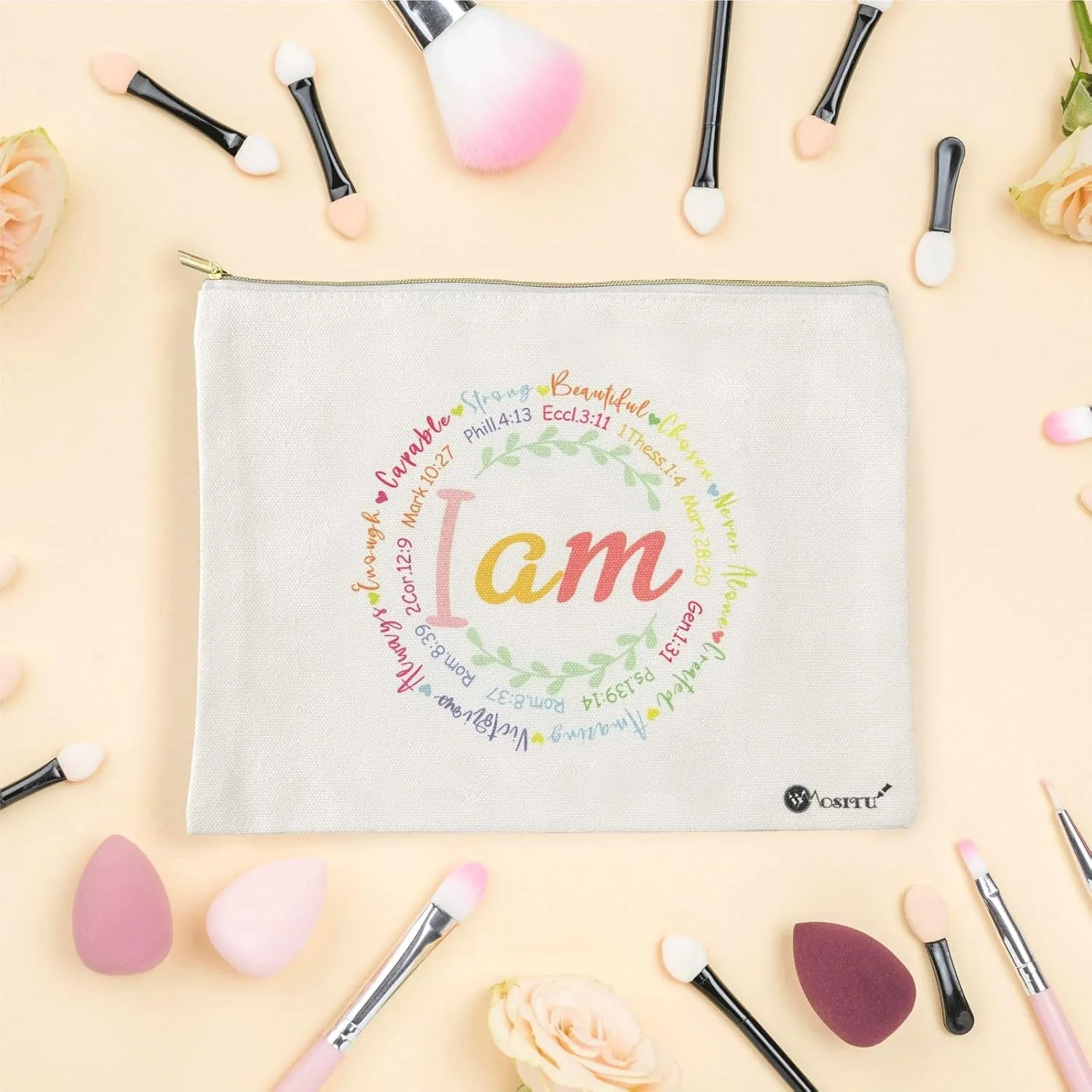 Canvas Cosmetic Makeup Bag for Women - Zipper Cotton Travel Toiletry Pouch - Multi-Purpose Small Canvas Bags Bulk