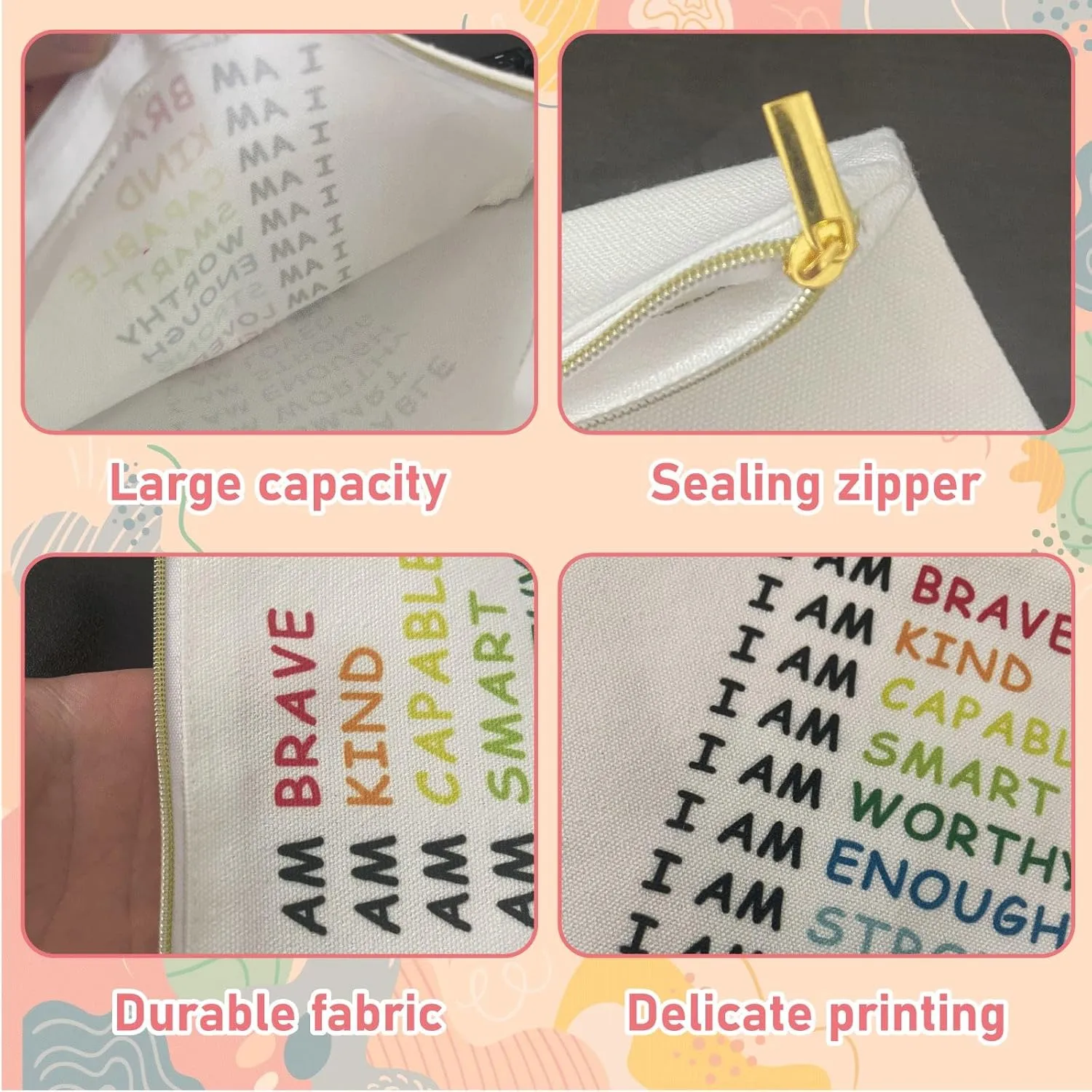 Canvas Cosmetic Makeup Bag for Women - Zipper Cotton Travel Toiletry Pouch - Multi-Purpose Small Canvas Bags Bulk