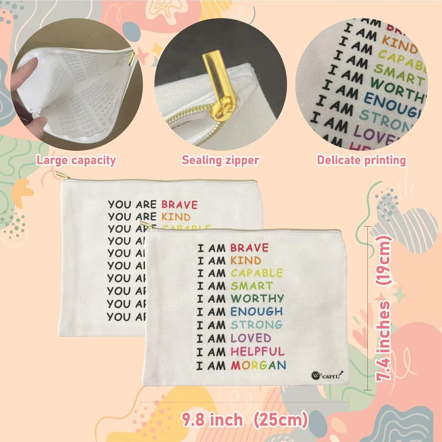 Canvas Cosmetic Makeup Bag for Women - Zipper Cotton Travel Toiletry Pouch - Multi-Purpose Small Canvas Bags Bulk