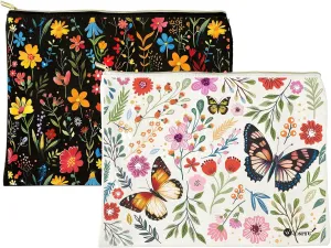 Canvas Cosmetic Makeup Bag for Women - Zipper Cotton Travel Toiletry Pouch - Multi-Purpose Small Canvas Bags Bulk