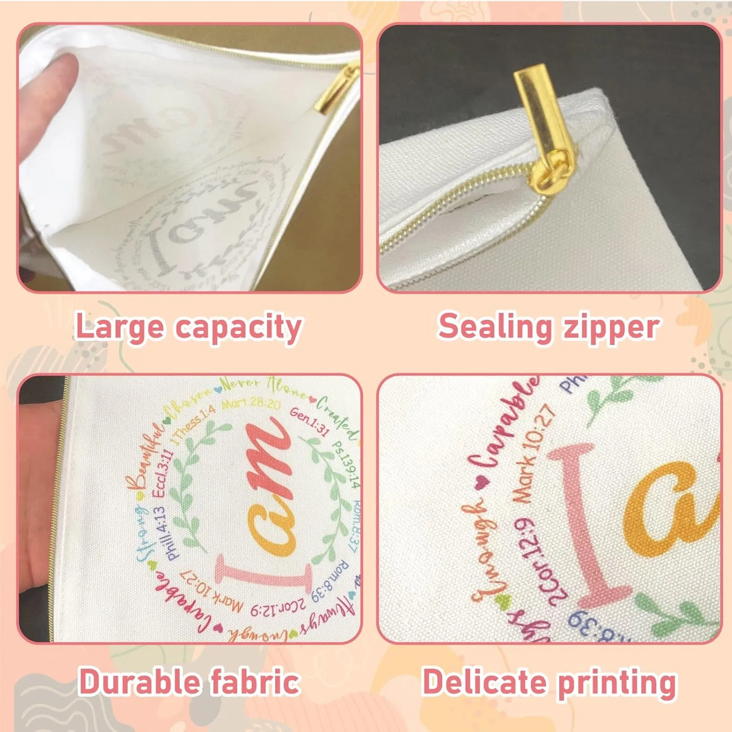 Canvas Cosmetic Makeup Bag for Women - Zipper Cotton Travel Toiletry Pouch - Multi-Purpose Small Canvas Bags Bulk