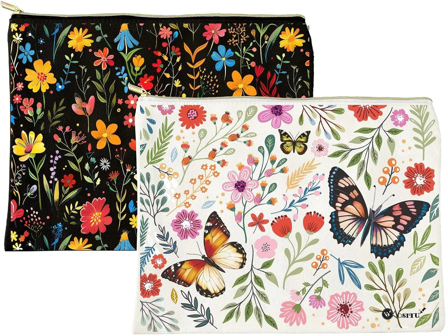 Canvas Cosmetic Makeup Bag for Women - Zipper Cotton Travel Toiletry Pouch - Multi-Purpose Small Canvas Bags Bulk