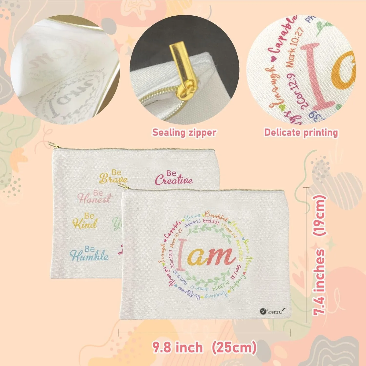Canvas Cosmetic Makeup Bag for Women - Zipper Cotton Travel Toiletry Pouch - Multi-Purpose Small Canvas Bags Bulk