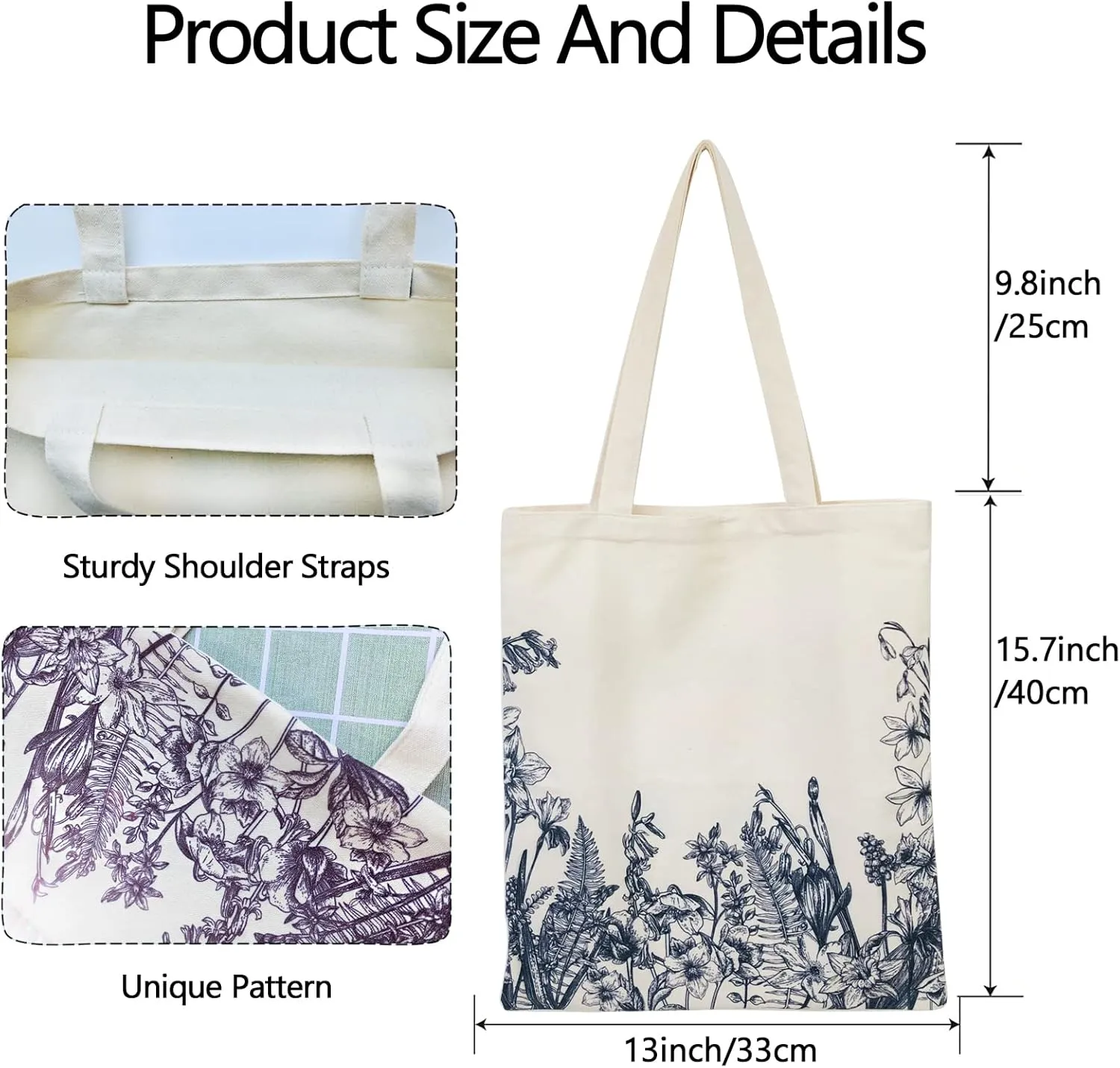 Canvas Floral Botanical Tote Bag for Women Teacher, Reusable Grocery Bags, Cute Cat Tote Bags Aesthetic for Shopping