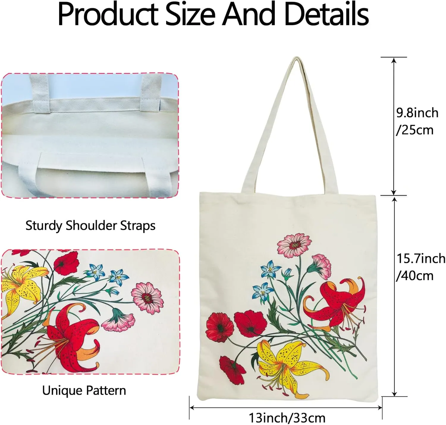 Canvas Floral Botanical Tote Bag for Women Teacher, Reusable Grocery Bags, Cute Cat Tote Bags Aesthetic for Shopping