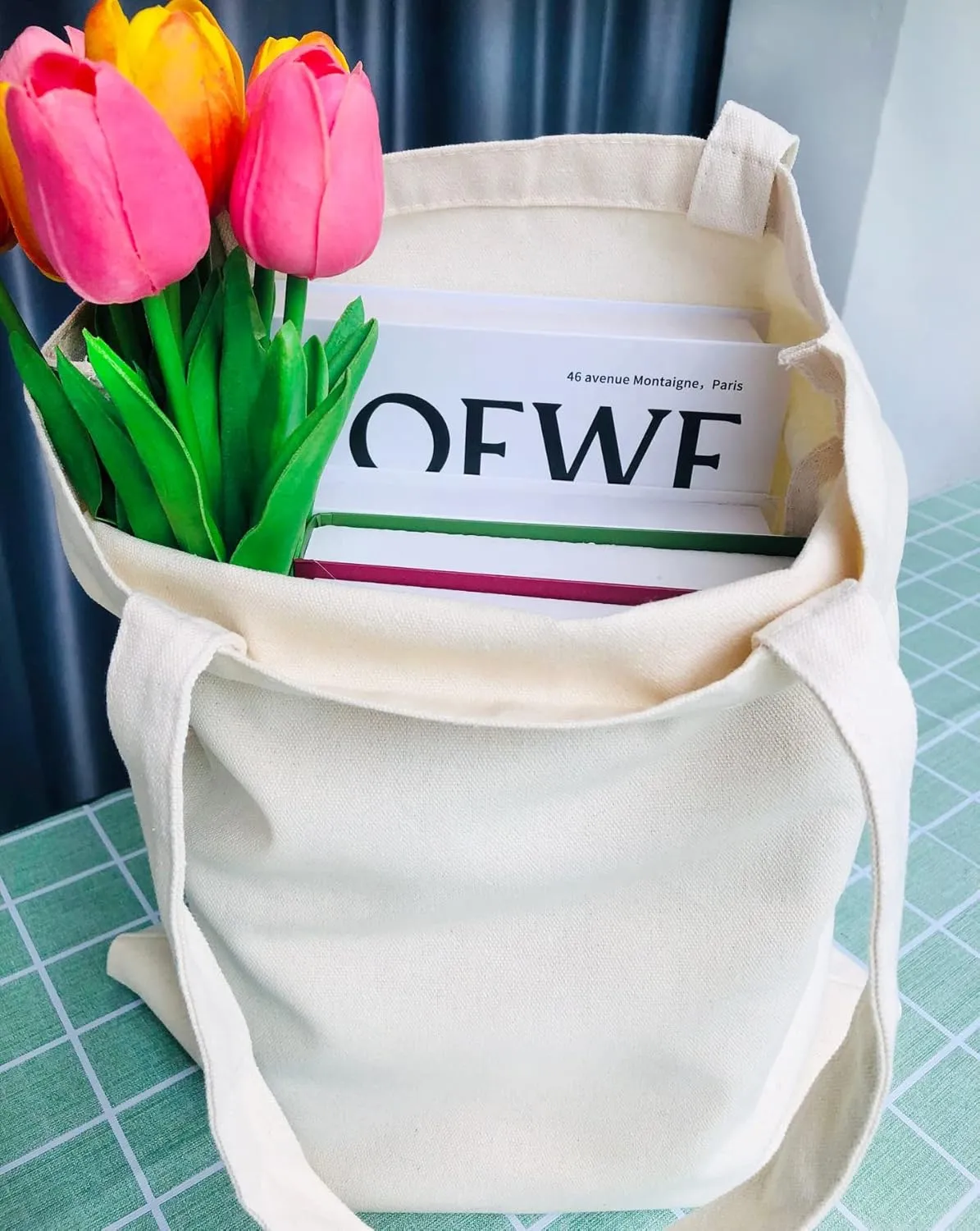 Canvas Floral Botanical Tote Bag for Women Teacher, Reusable Grocery Bags, Cute Cat Tote Bags Aesthetic for Shopping