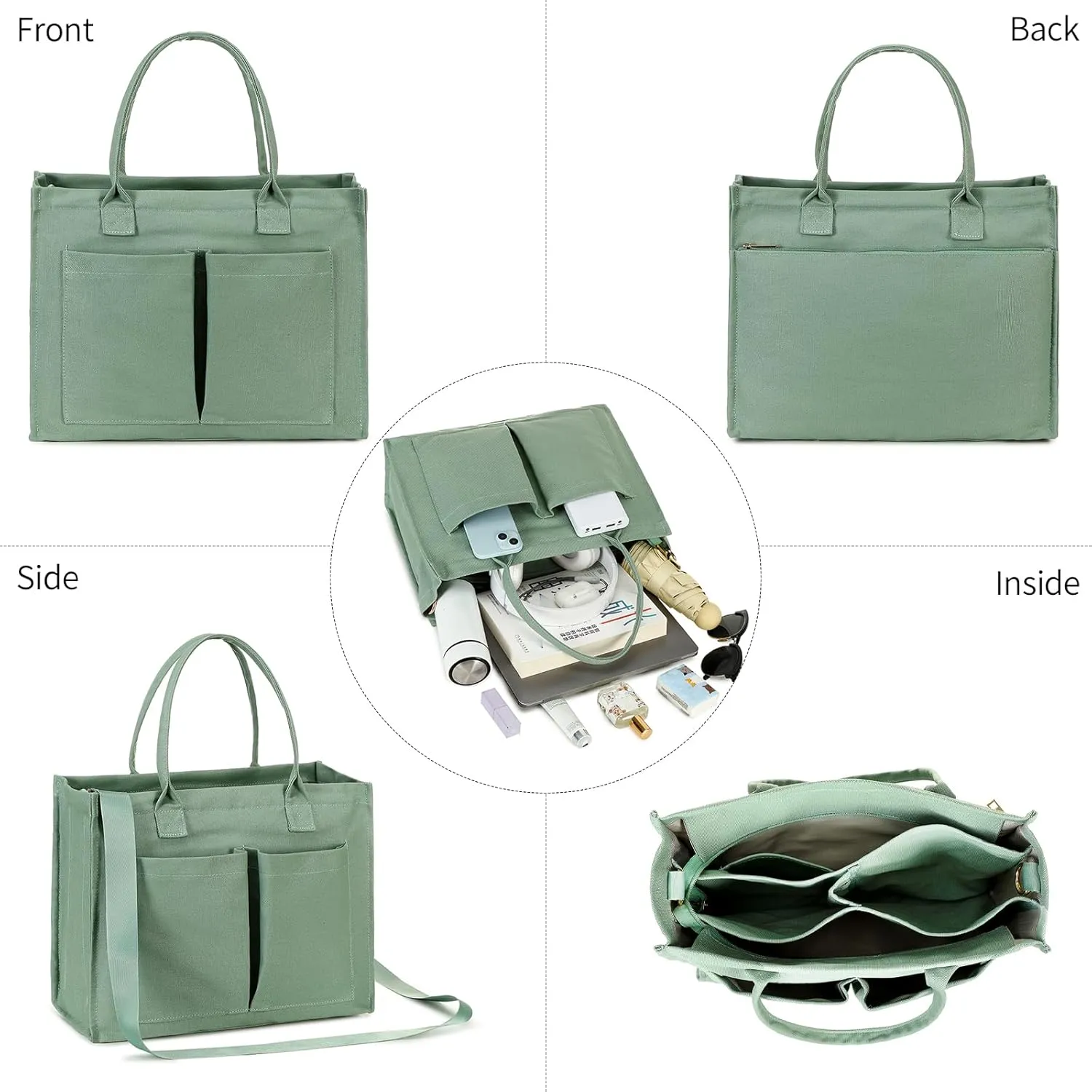 Canvas Tote Bag for Women, Large Laptop Crossbody Bag Travel Tote Handbag Everything Bag with Zip Simple Bag