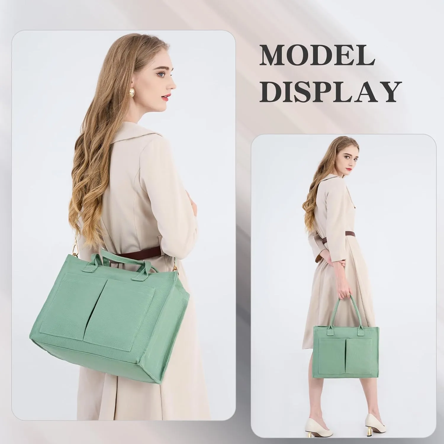 Canvas Tote Bag for Women, Large Laptop Crossbody Bag Travel Tote Handbag Everything Bag with Zip Simple Bag