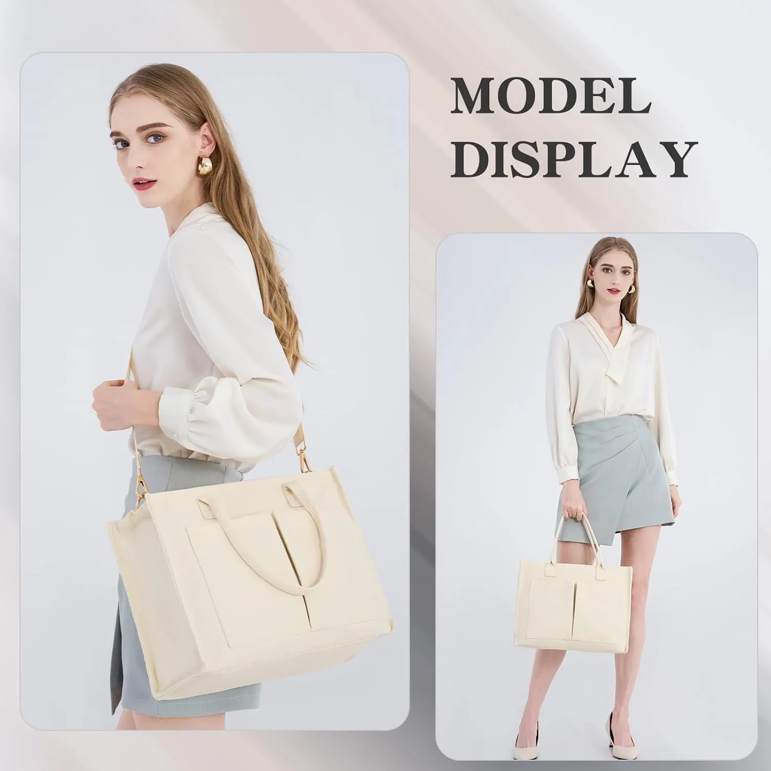 Canvas Tote Bag for Women, Large Laptop Crossbody Bag Travel Tote Handbag Everything Bag with Zip Simple Bag