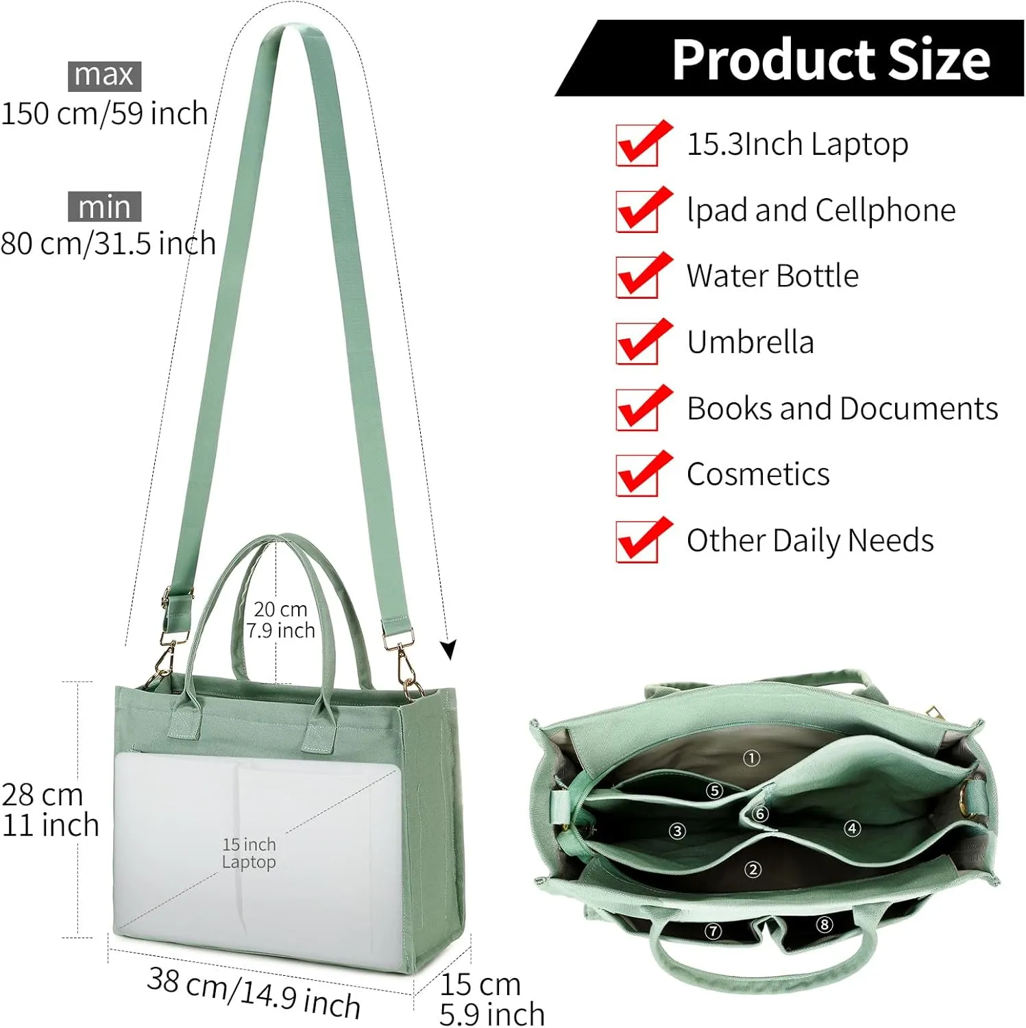 Canvas Tote Bag for Women, Large Laptop Crossbody Bag Travel Tote Handbag Everything Bag with Zip Simple Bag