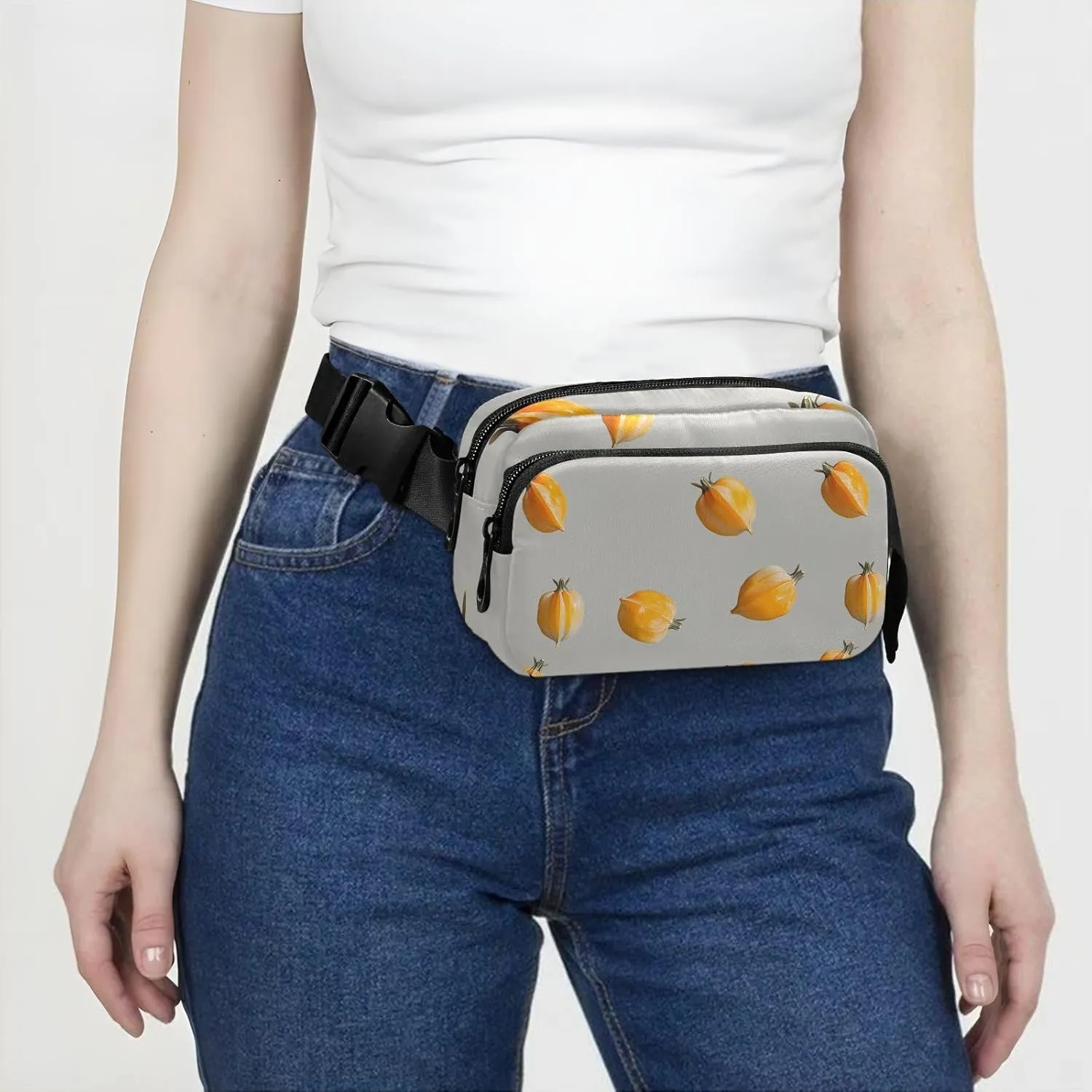 Cape Gooseberry Fruit Silver Trendy Waist Pack Crossbody Bag for Women Men Teens Mini Crossbody Passport Bag with Adjustable Strap for Shopping Sports Work