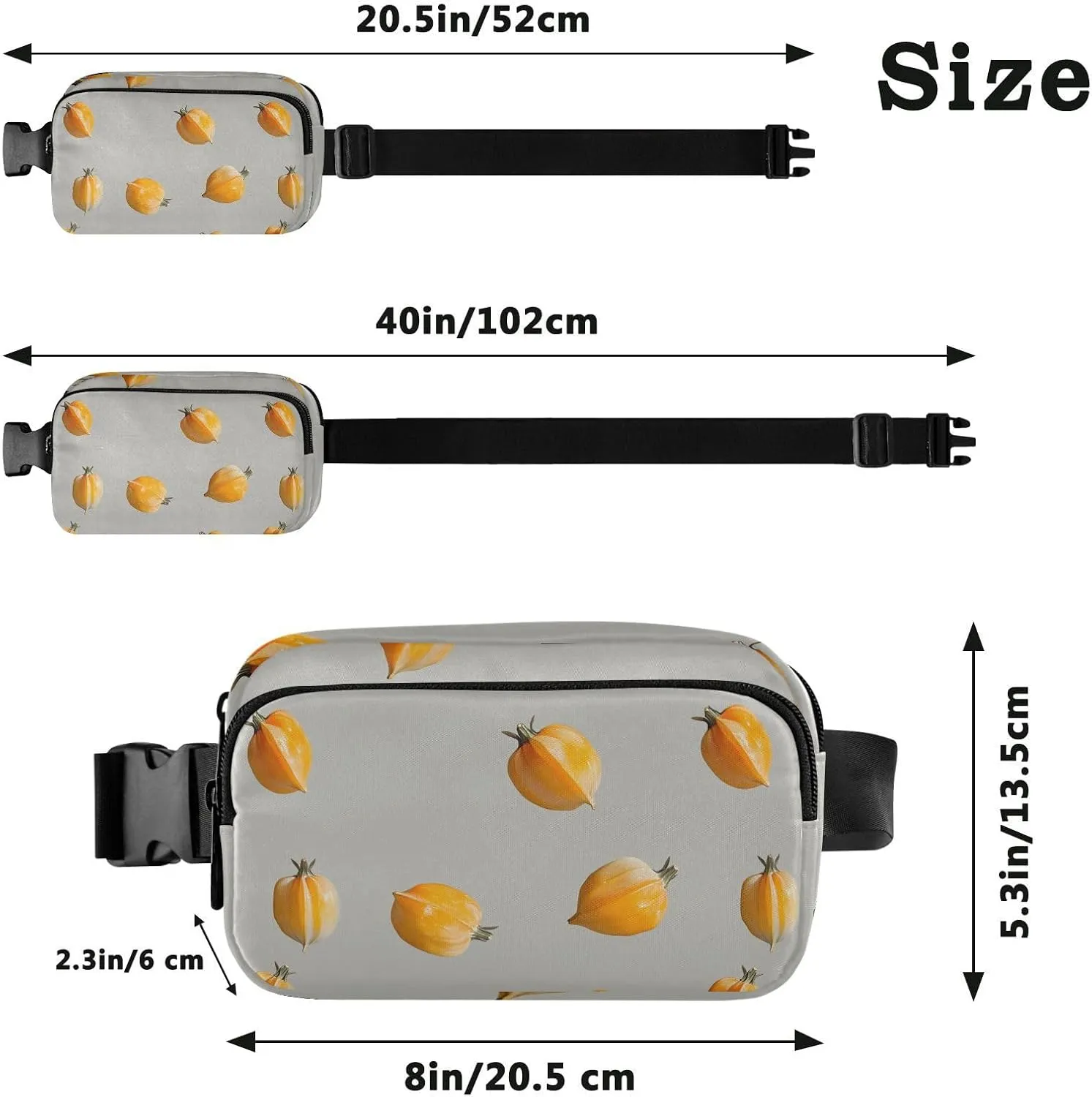Cape Gooseberry Fruit Silver Trendy Waist Pack Crossbody Bag for Women Men Teens Mini Crossbody Passport Bag with Adjustable Strap for Shopping Sports Work