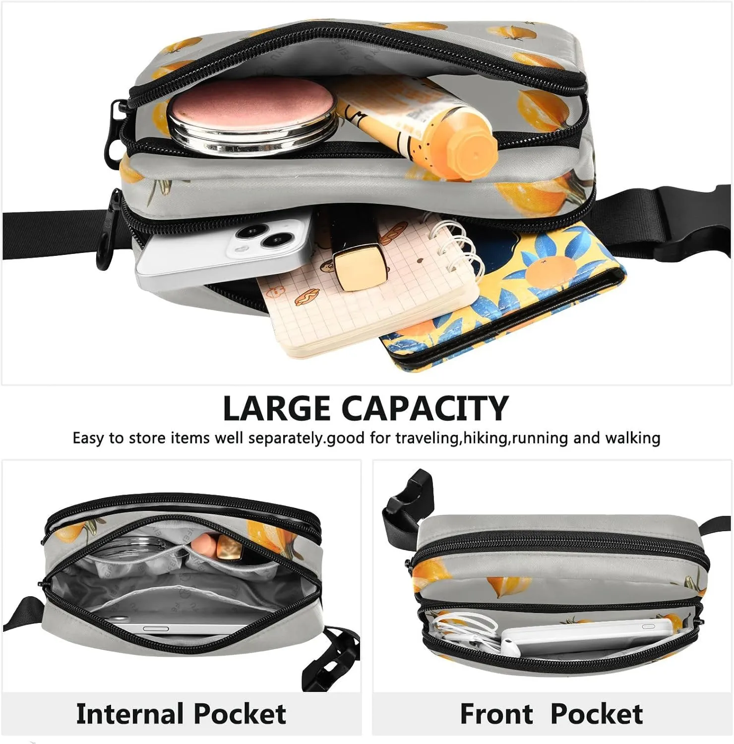 Cape Gooseberry Fruit Silver Trendy Waist Pack Crossbody Bag for Women Men Teens Mini Crossbody Passport Bag with Adjustable Strap for Shopping Sports Work