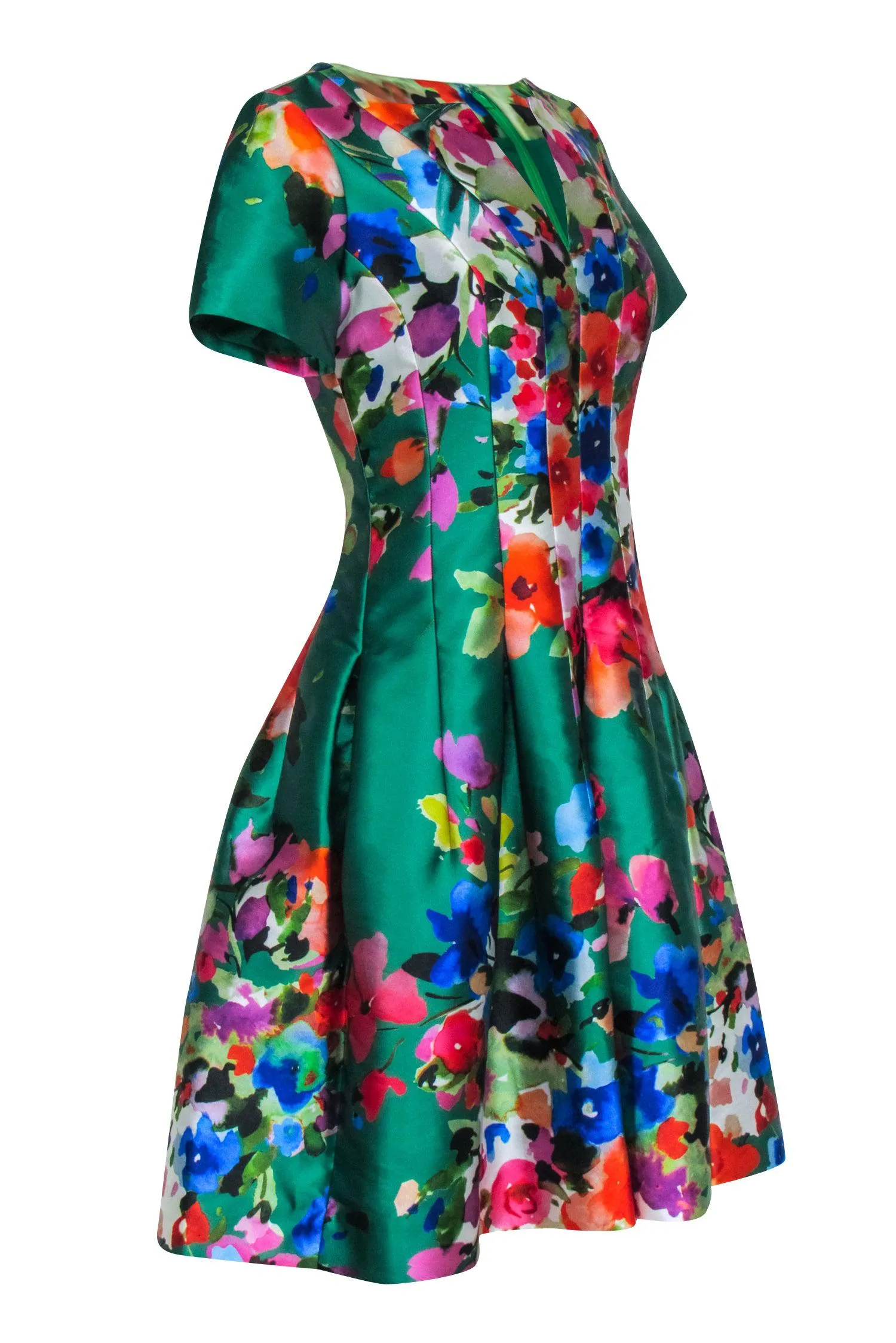 Carlisle - Green & Multi Color Floral Print Short Sleeve Dress Sz 2