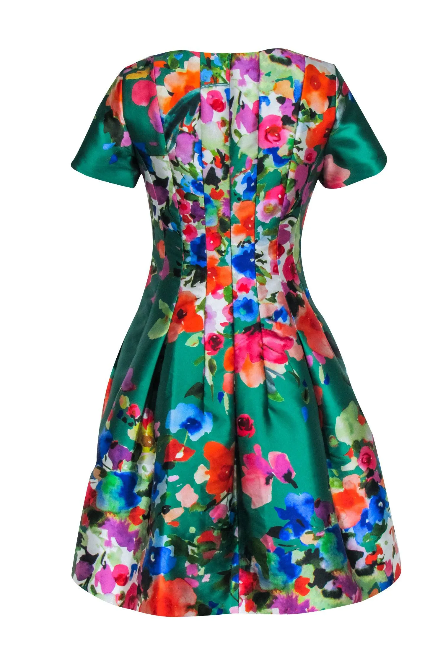Carlisle - Green & Multi Color Floral Print Short Sleeve Dress Sz 2